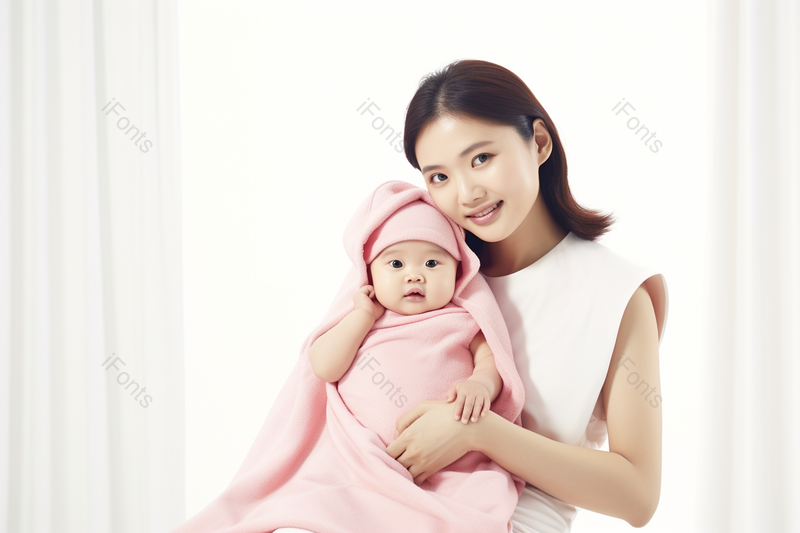 年轻妈妈给宝宝披上浴巾模特实拍,高清,摄影图,摄影图片,图片大全,摄影图免费下载